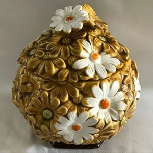 Antique Vintage Mid-Century Fred Robert's Raised Daisy Cannister Made In Japan